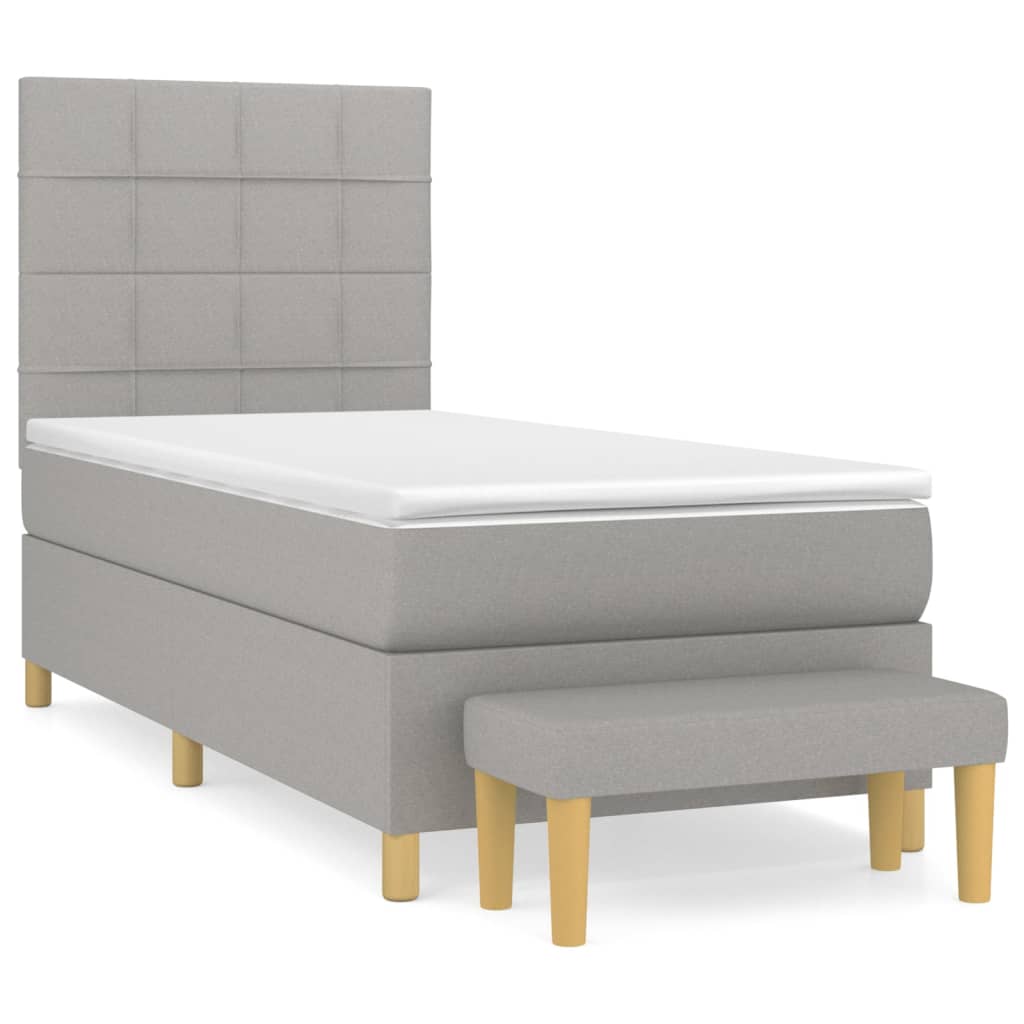 vidaXL Κρεβάτι Boxspring με Στρώμα Ανοιχτό Γκρι 90x200 εκ. Υφασμάτινο