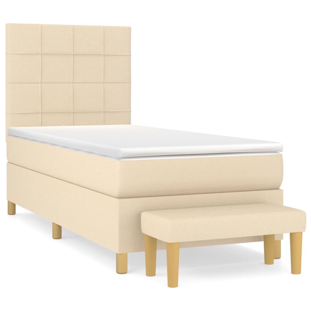 vidaXL Κρεβάτι Boxspring με Στρώμα Κρεμ 90x200 εκ.Υφασμάτινο