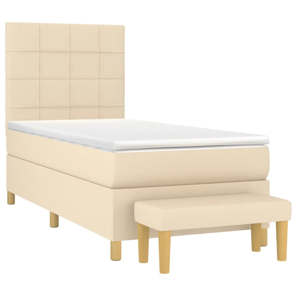 vidaXL Κρεβάτι Boxspring με Στρώμα Κρεμ 90x200 εκ.Υφασμάτινο