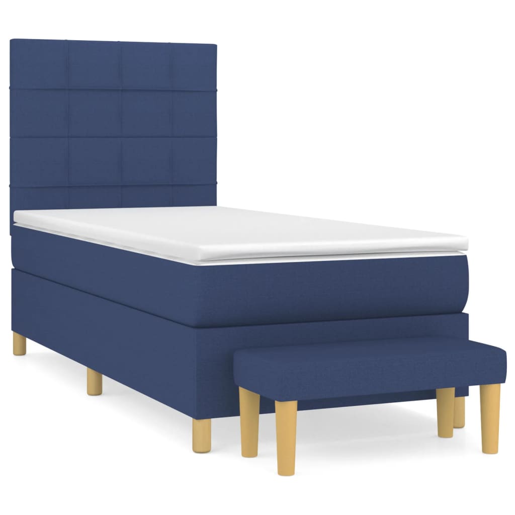 vidaXL Κρεβάτι Boxspring με Στρώμα Μπλε 90x200 εκ.Υφασμάτινο