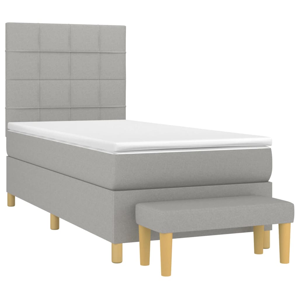 vidaXL Κρεβάτι Boxspring με Στρώμα Ανοιχτό Γκρι 100x200 εκ. Υφασμάτινο