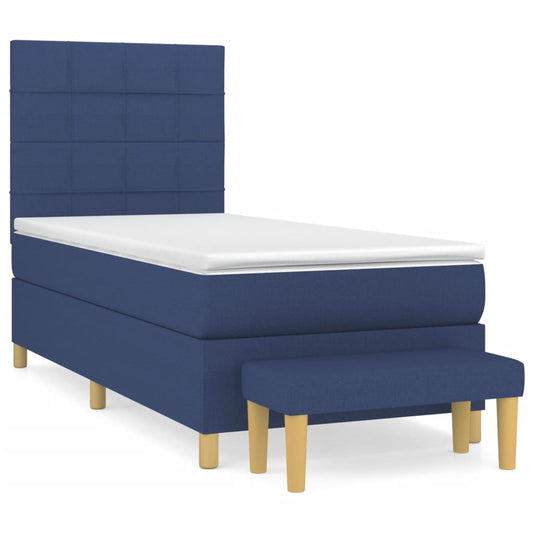 vidaXL Κρεβάτι Boxspring με Στρώμα Μπλε 100 x 200 εκ. Υφασμάτινο