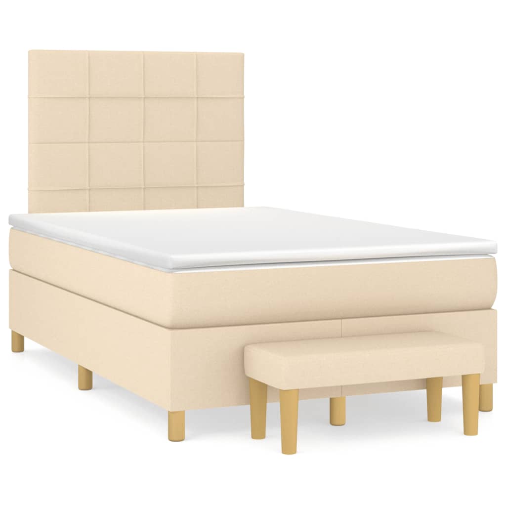 vidaXL Κρεβάτι Boxspring με Στρώμα Κρεμ 120x200 εκ. Υφασμάτινο