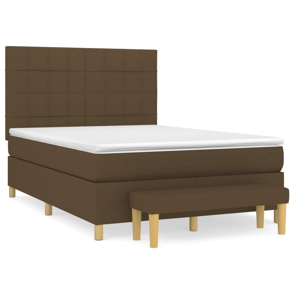 vidaXL Κρεβάτι Boxspring με Στρώμα Σκούρο Καφέ 140x190 εκ. Υφασμάτινο