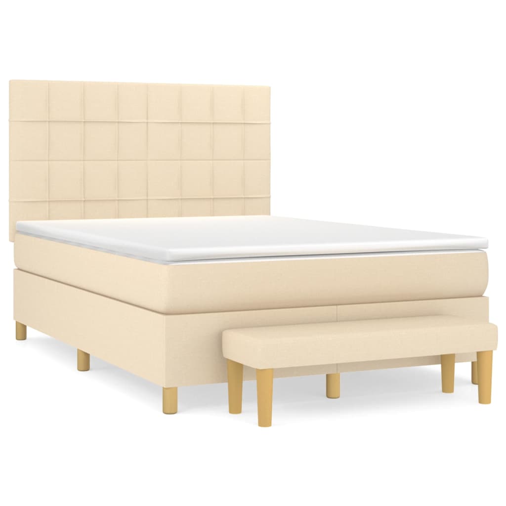 vidaXL Κρεβάτι Boxspring με Στρώμα Κρεμ 140x200 εκ. Υφασμάτινο
