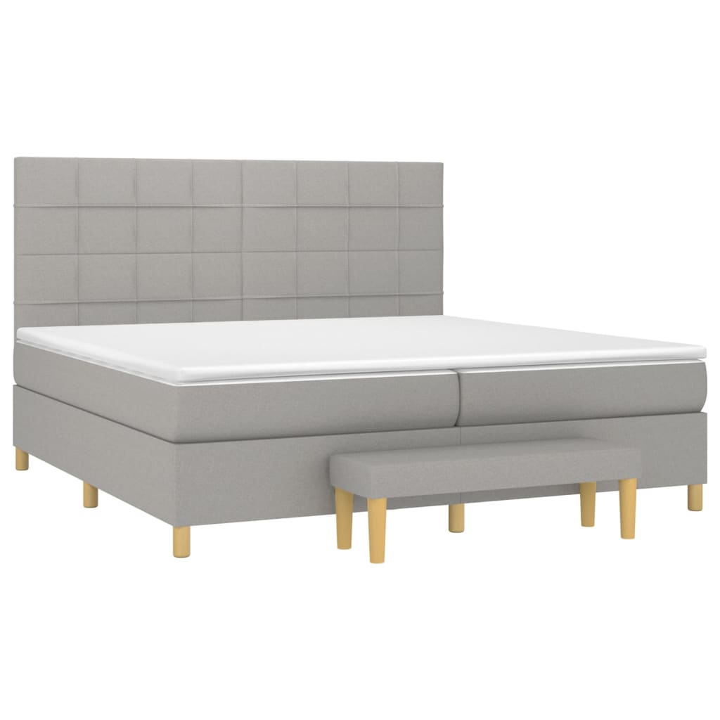 vidaXL Κρεβάτι Boxspring με Στρώμα Ανοιχτό Γκρι 200x200 εκ. Υφασμάτινο