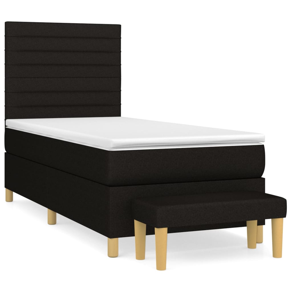 vidaXL Κρεβάτι Boxspring με Στρώμα Μαύρο 90x190 εκ.Υφασμάτινο