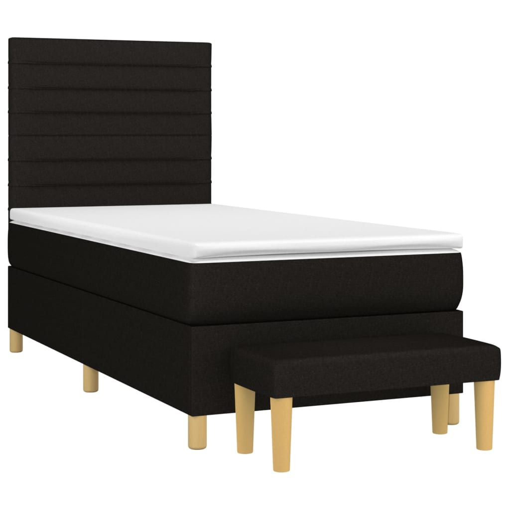 vidaXL Κρεβάτι Boxspring με Στρώμα Μαύρο 90x190 εκ.Υφασμάτινο