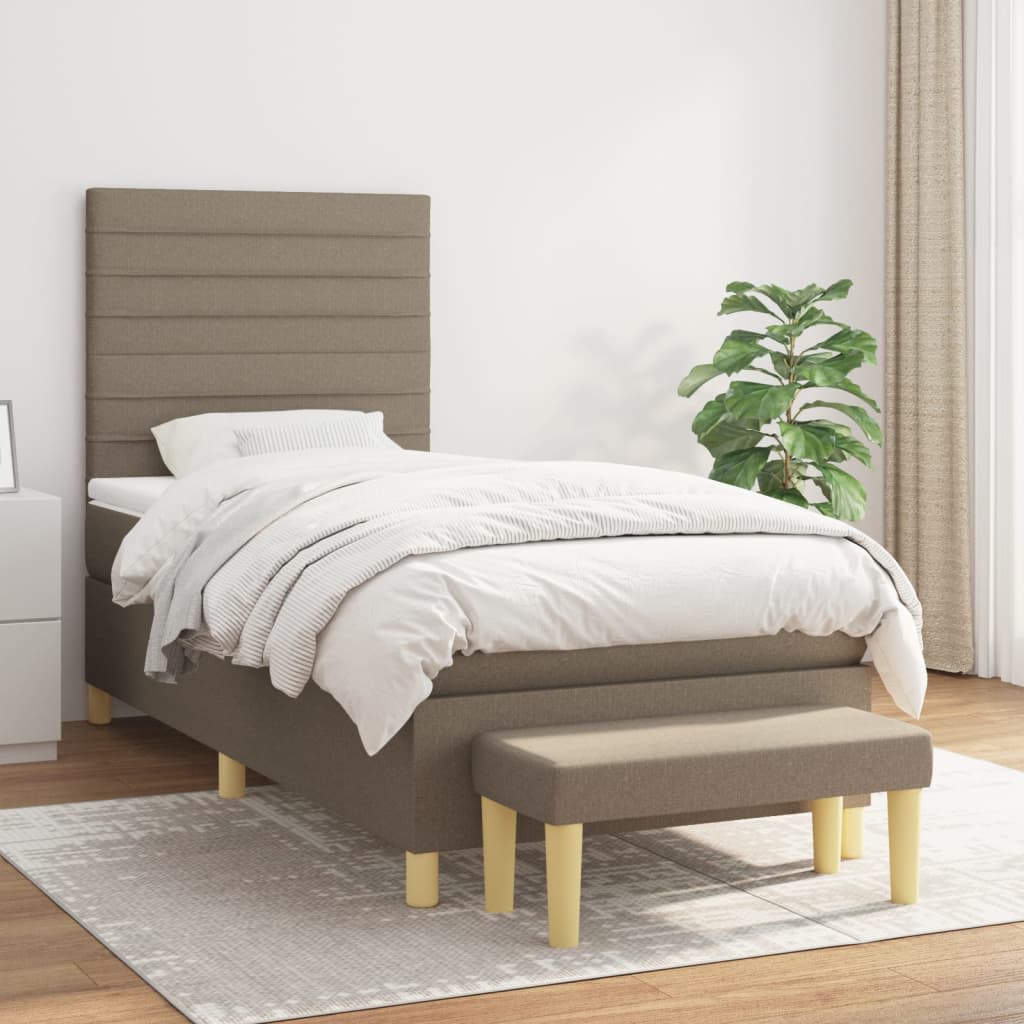 vidaXL Κρεβάτι Boxspring με Στρώμα Taupe 90x190 εκ.Υφασμάτινο