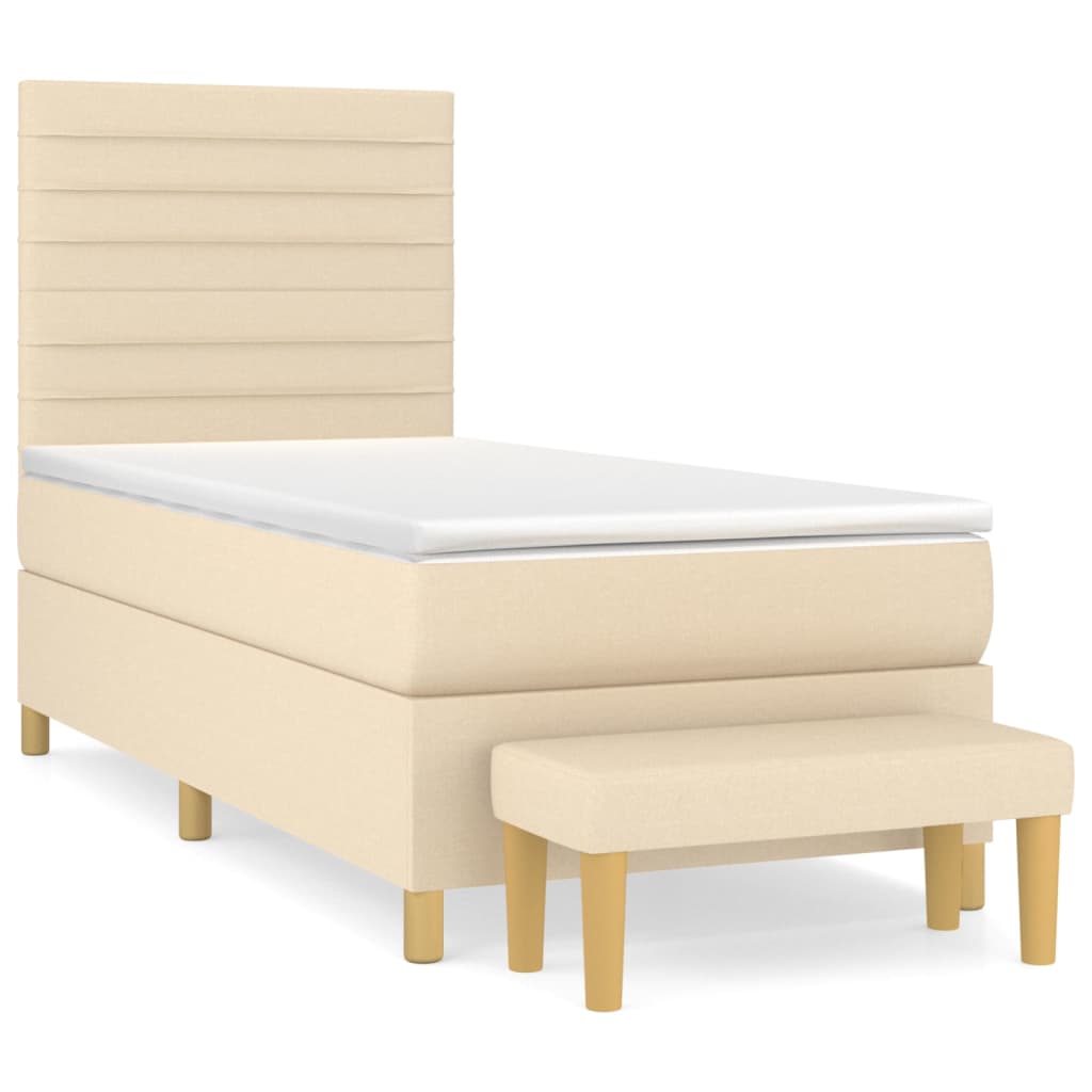 vidaXL Κρεβάτι Boxspring με Στρώμα Κρεμ 90x200 εκ.Υφασμάτινο