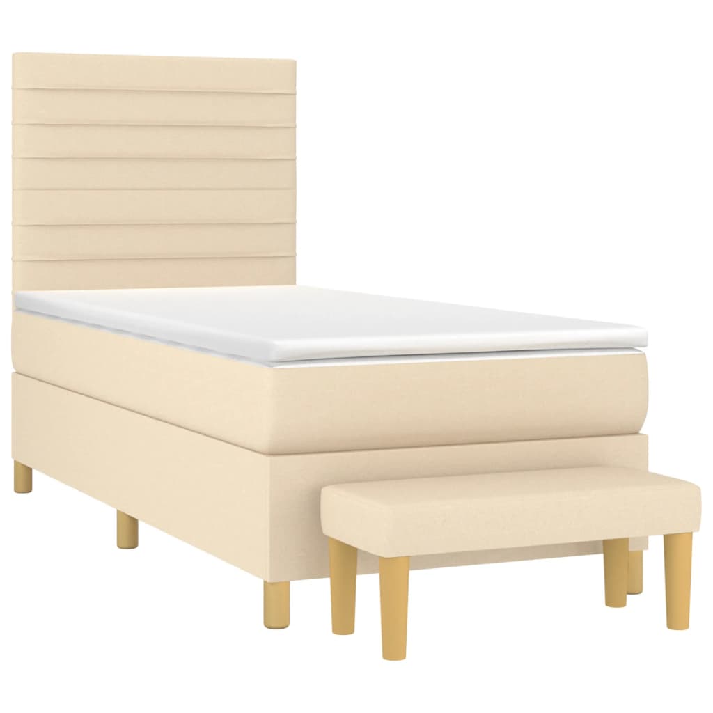 vidaXL Κρεβάτι Boxspring με Στρώμα Κρεμ 90x200 εκ.Υφασμάτινο