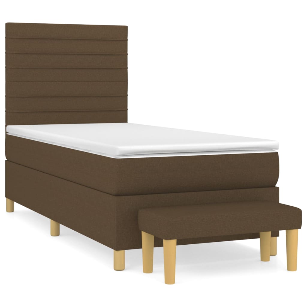 vidaXL Κρεβάτι Boxspring με Στρώμα Σκούρο Καφέ 100x200 εκ. Υφασμάτινο