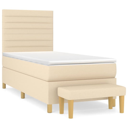 vidaXL Κρεβάτι Boxspring με Στρώμα Κρεμ 100 x 200 εκ. Υφασμάτινο