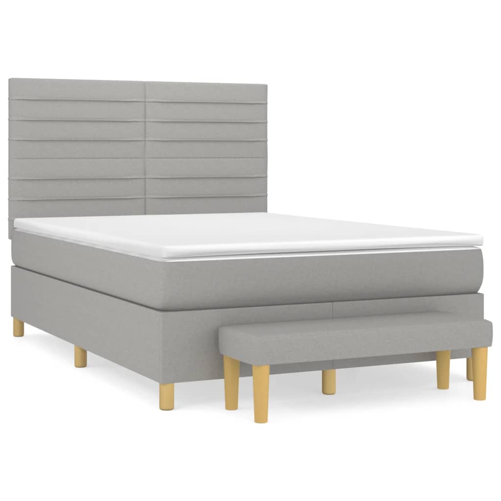 vidaXL Κρεβάτι Boxspring με Στρώμα Ανοιχτό Γκρι 140x190 εκ. Υφασμάτινο