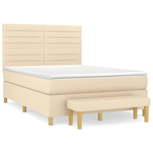 vidaXL Κρεβάτι Boxspring με Στρώμα Κρεμ 140x190 εκ. Υφασμάτινο