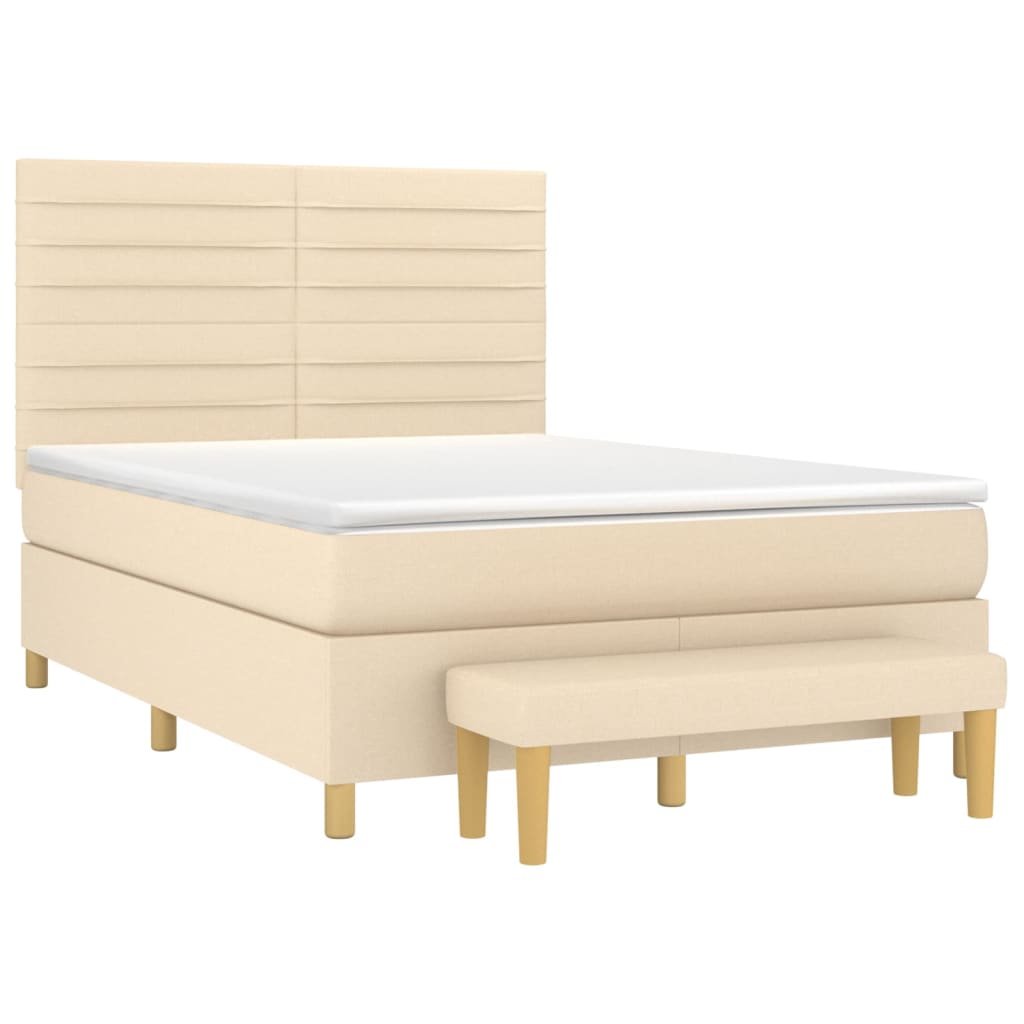 vidaXL Κρεβάτι Boxspring με Στρώμα Κρεμ 140x190 εκ. Υφασμάτινο