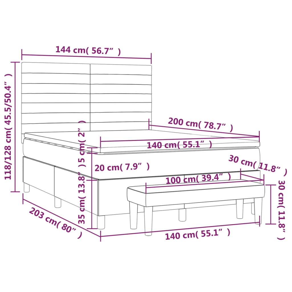 vidaXL Κρεβάτι Boxspring με Στρώμα Ανοιχτό Γκρι 140x200 εκ. Υφασμάτινο
