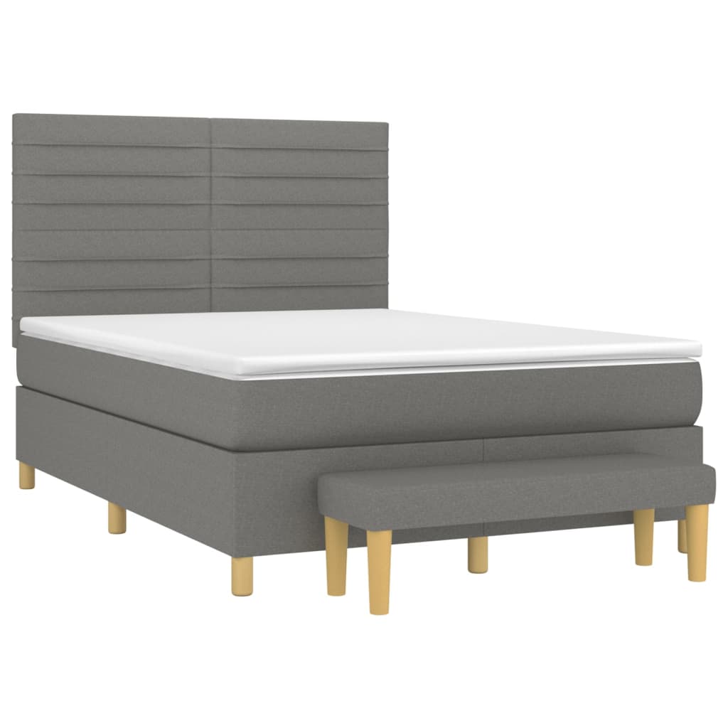 vidaXL Κρεβάτι Boxspring με Στρώμα Σκούρο Γκρι 140x200 εκ Υφασμάτινο