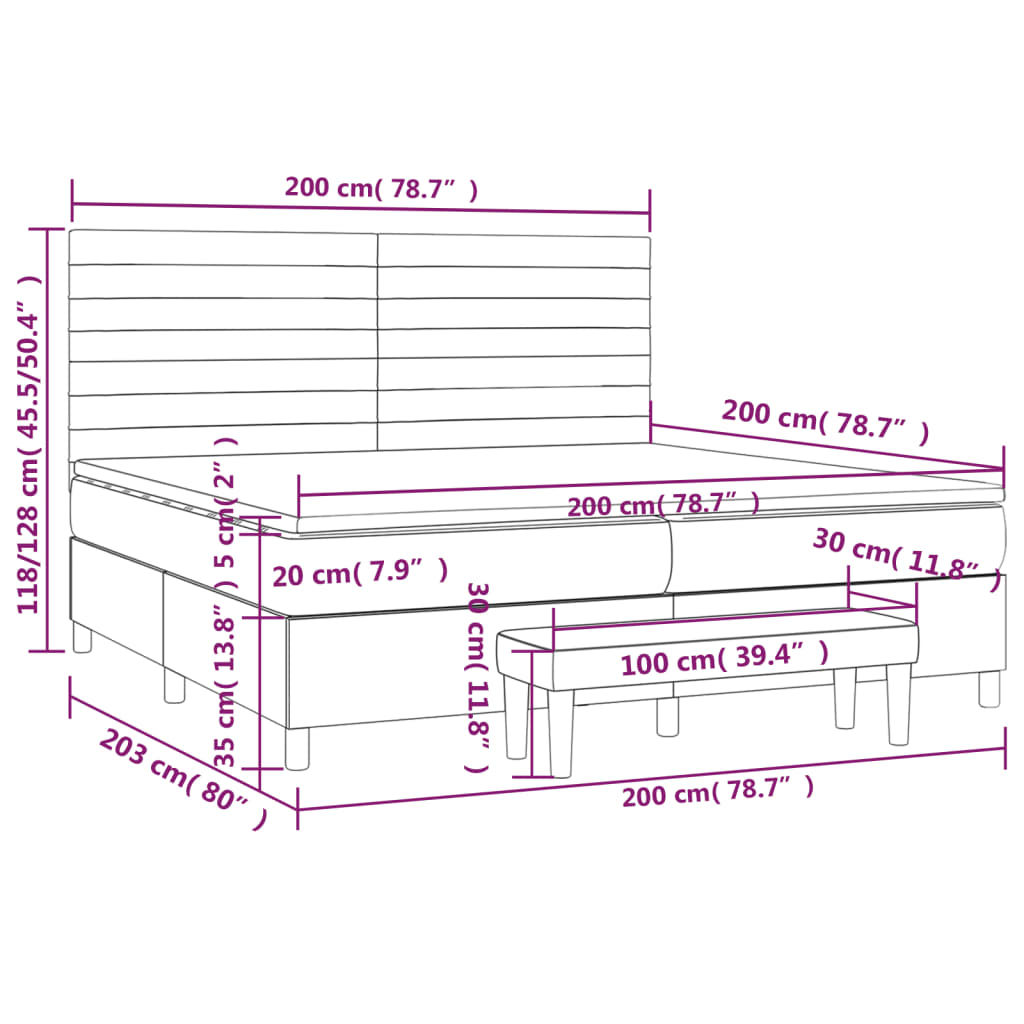 vidaXL Κρεβάτι Boxspring με Στρώμα Ανοιχτό Γκρι 200x200 εκ. Υφασμάτινο