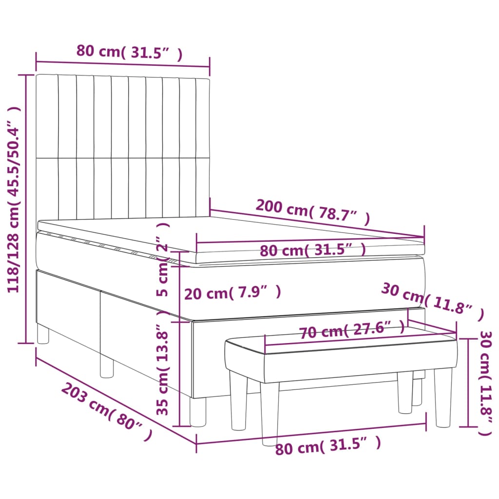 vidaXL Κρεβάτι Boxspring με Στρώμα Σκούρο Καφέ 80x200 εκ. Υφασμάτινο