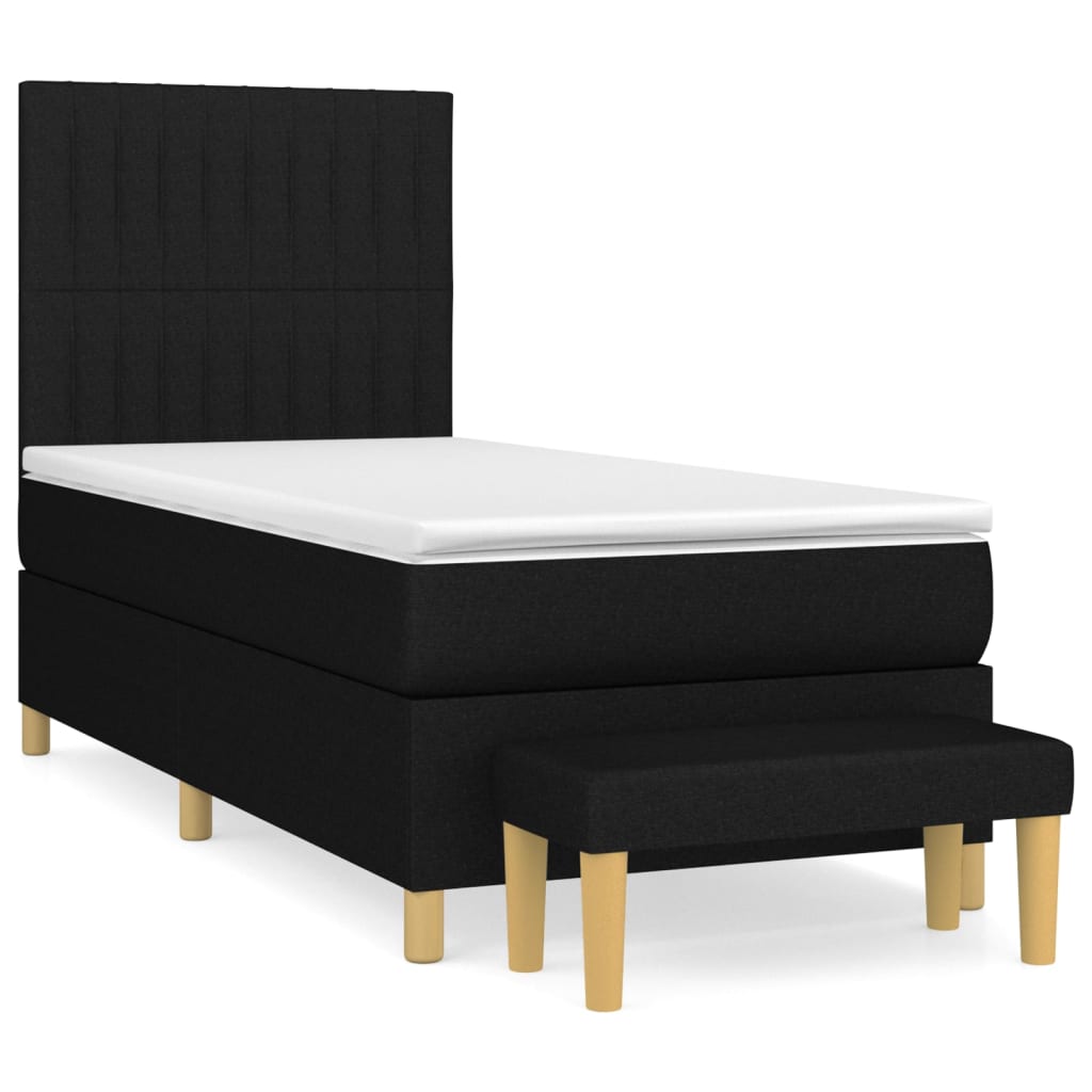 vidaXL Κρεβάτι Boxspring με Στρώμα Μαύρο 90x190 εκ.Υφασμάτινο