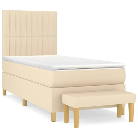 vidaXL Κρεβάτι Boxspring με Στρώμα Κρεμ 90x190 εκ.Υφασμάτινο