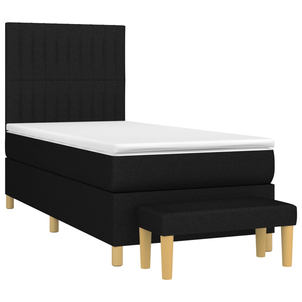 vidaXL Κρεβάτι Boxspring με Στρώμα Μαύρο 90x200 εκ. Υφασμάτινο