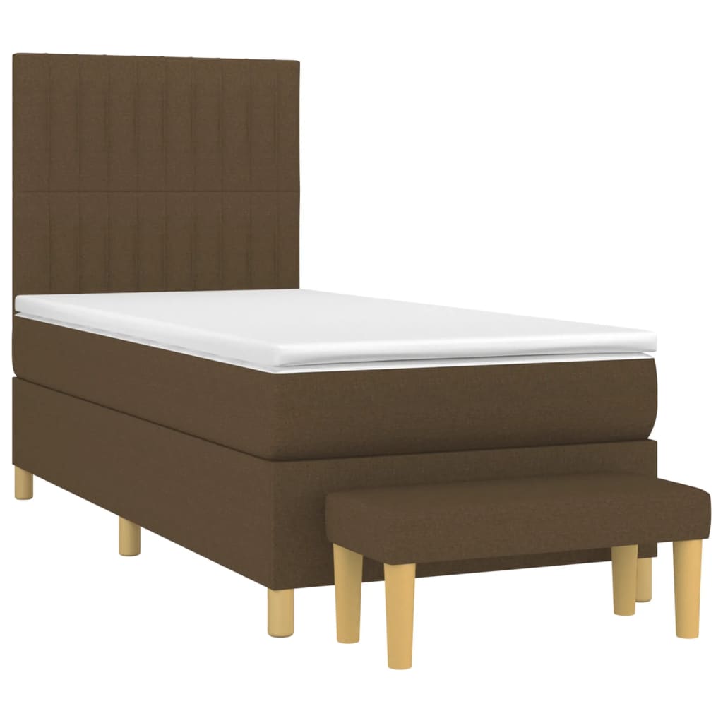 vidaXL Κρεβάτι Boxspring με Στρώμα Σκούρο Καφέ 90x200 εκ. Υφασμάτινο