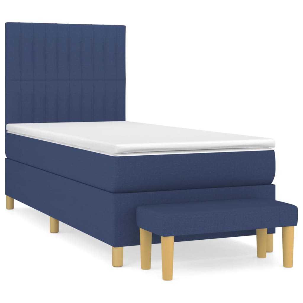vidaXL Κρεβάτι Boxspring με Στρώμα Μπλε 90x200 εκ.Υφασμάτινο