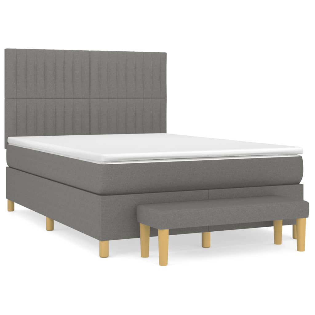 vidaXL Κρεβάτι Boxspring με Στρώμα Σκούρο Γκρι 140x190 εκ. Υφασμάτινο