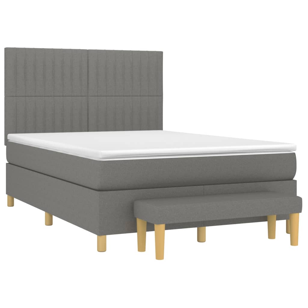 vidaXL Κρεβάτι Boxspring με Στρώμα Σκούρο Γκρι 140x190 εκ. Υφασμάτινο