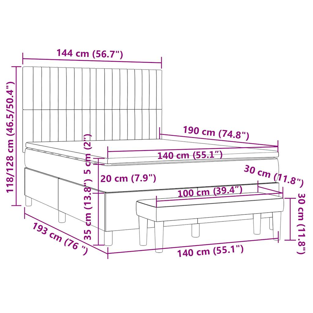 vidaXL Κρεβάτι Boxspring με Στρώμα Taupe 140x190 εκ. Υφασμάτινο