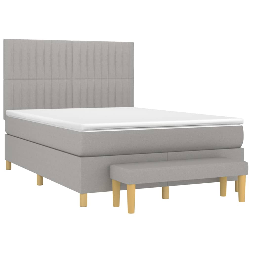 vidaXL Κρεβάτι Boxspring με Στρώμα Ανοιχτό Γκρι 140x200 εκ. Υφασμάτινο