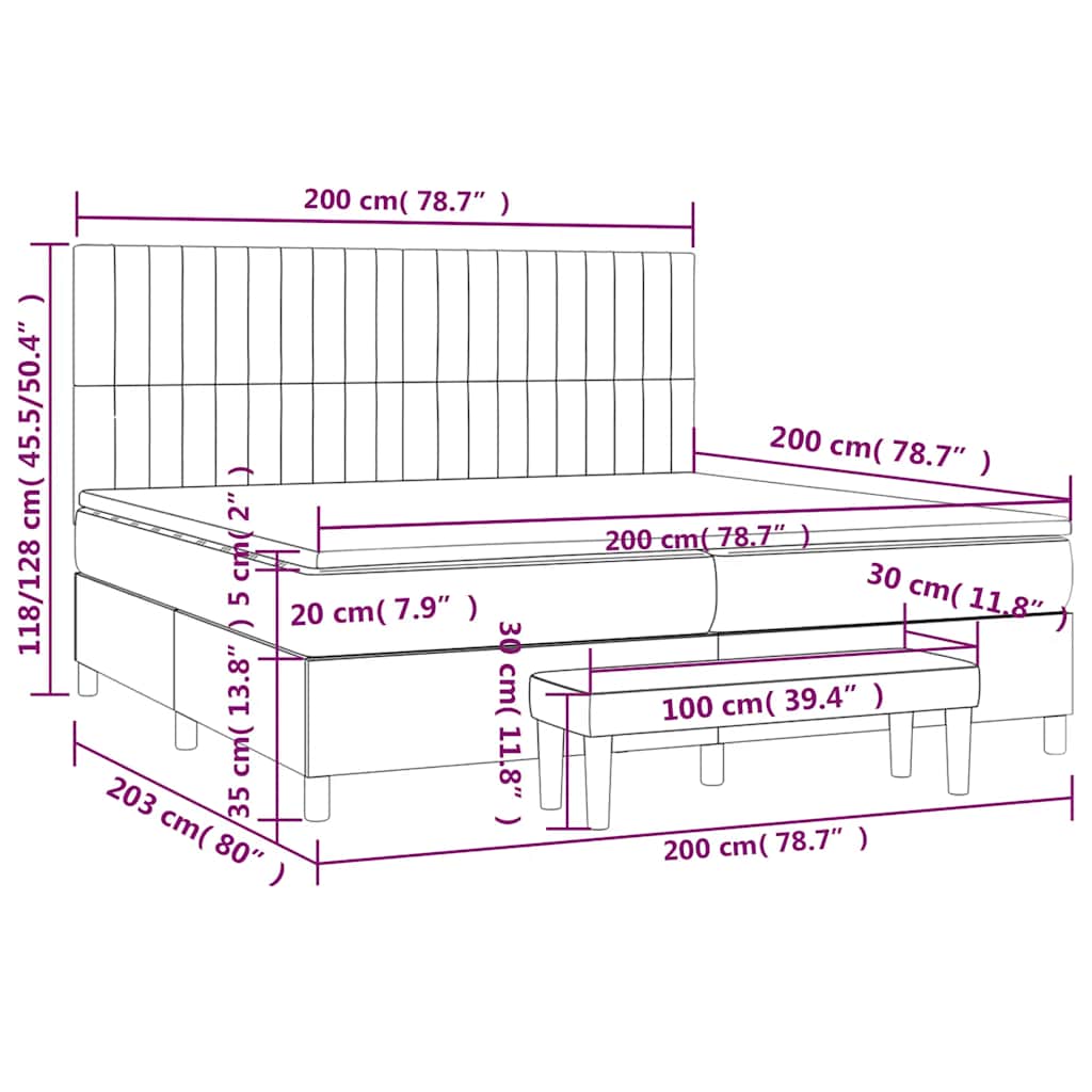 vidaXL Κρεβάτι Boxspring με Στρώμα Μαύρο 200x200 εκ. Υφασμάτινο