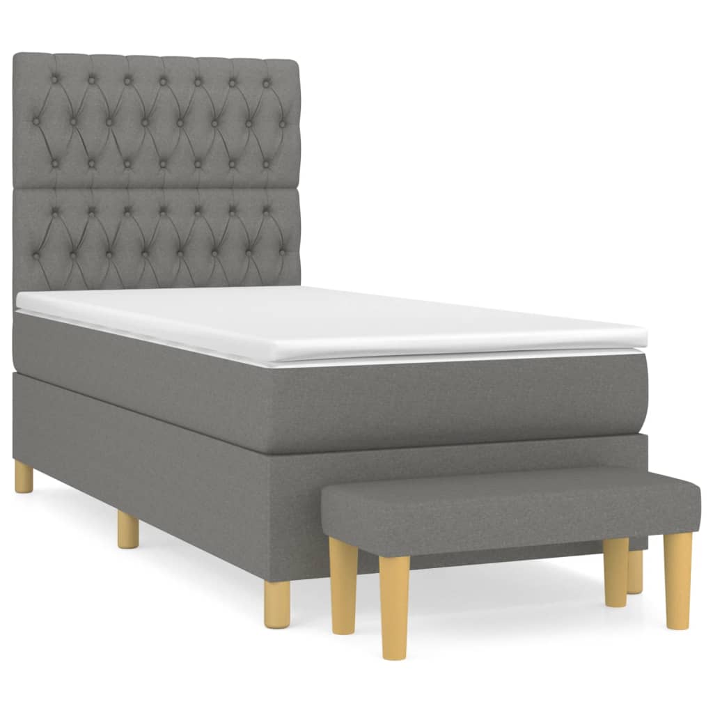 vidaXL Κρεβάτι Boxspring με Στρώμα Σκούρο Γκρι 90x190 εκ. Υφασμάτινο