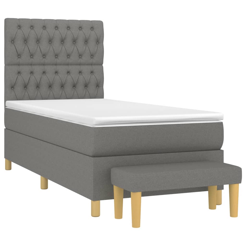 vidaXL Κρεβάτι Boxspring με Στρώμα Σκούρο Γκρι 90x190 εκ. Υφασμάτινο