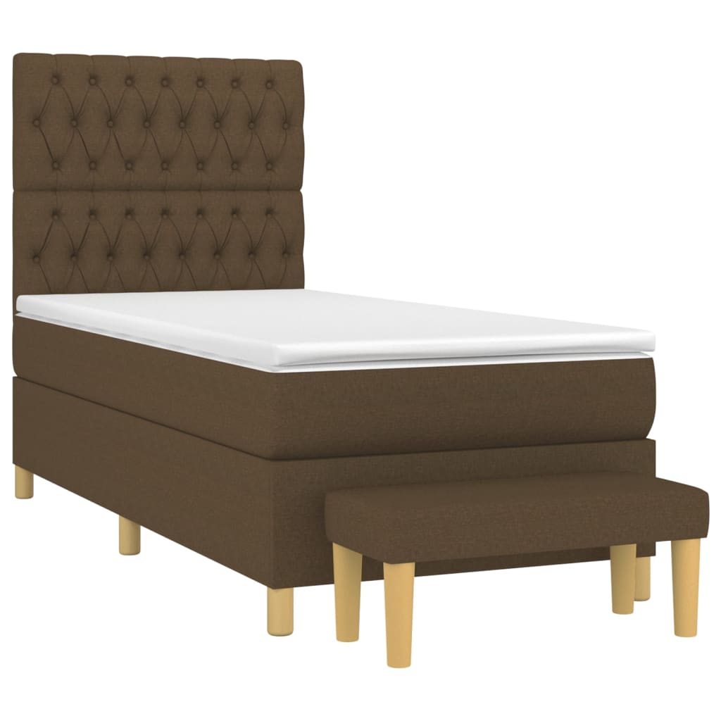 vidaXL Κρεβάτι Boxspring με Στρώμα Σκούρο Καφέ 90x190 εκ. Υφασμάτινο