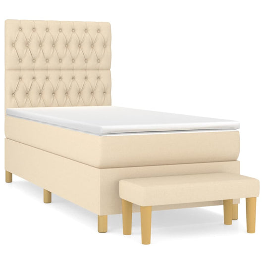 vidaXL Κρεβάτι Boxspring με Στρώμα Κρεμ 90x190 εκ.Υφασμάτινο