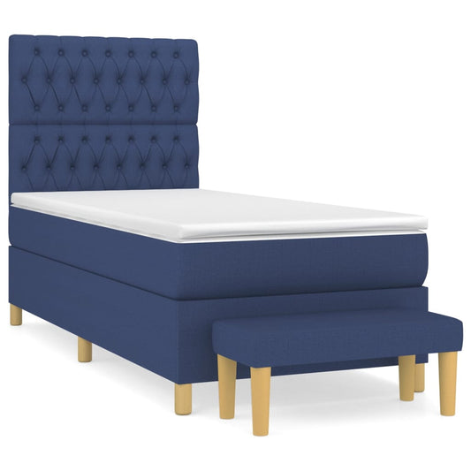 vidaXL Κρεβάτι Boxspring με Στρώμα Μπλε 90x190 εκ.Υφασμάτινο