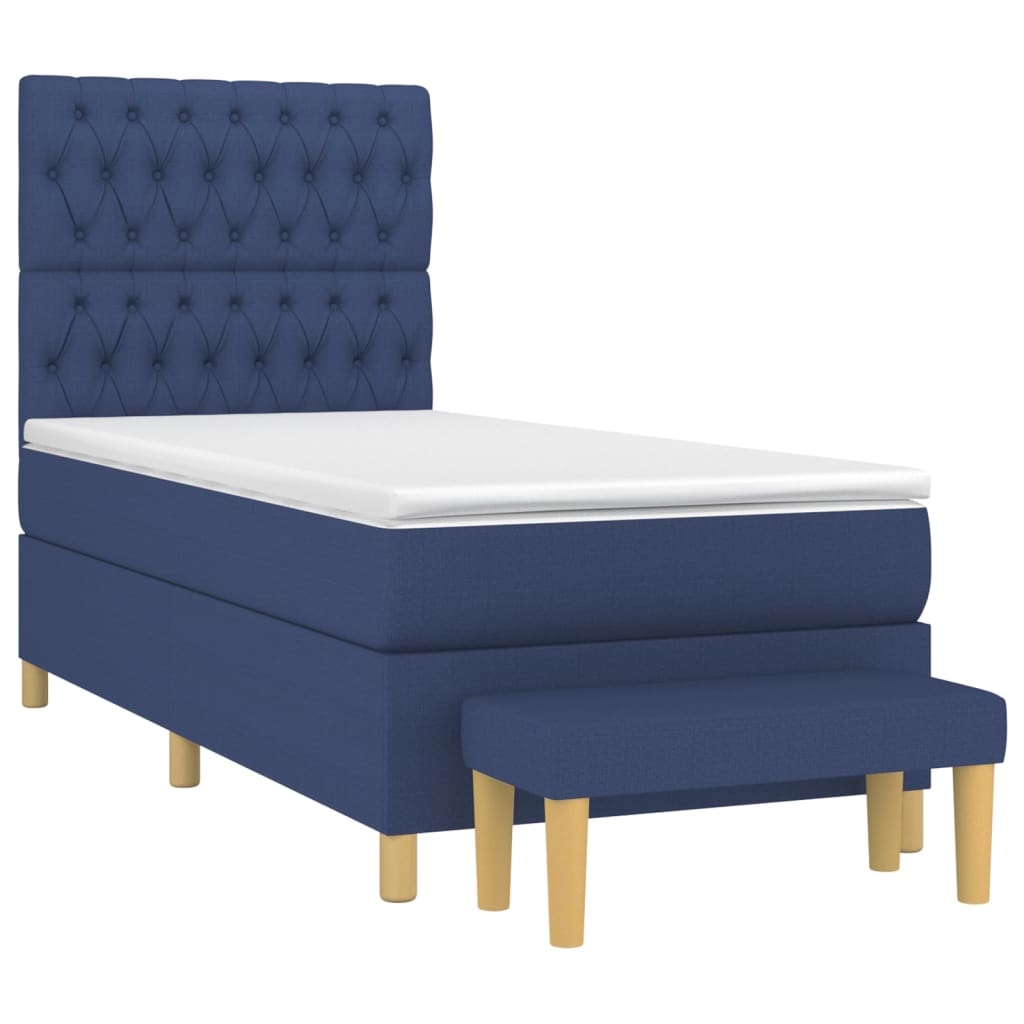 vidaXL Κρεβάτι Boxspring με Στρώμα Μπλε 90x190 εκ.Υφασμάτινο