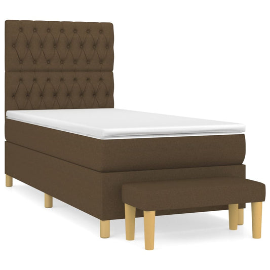 vidaXL Κρεβάτι Boxspring με Στρώμα Σκούρο Καφέ 90x200 εκ. Υφασμάτινο