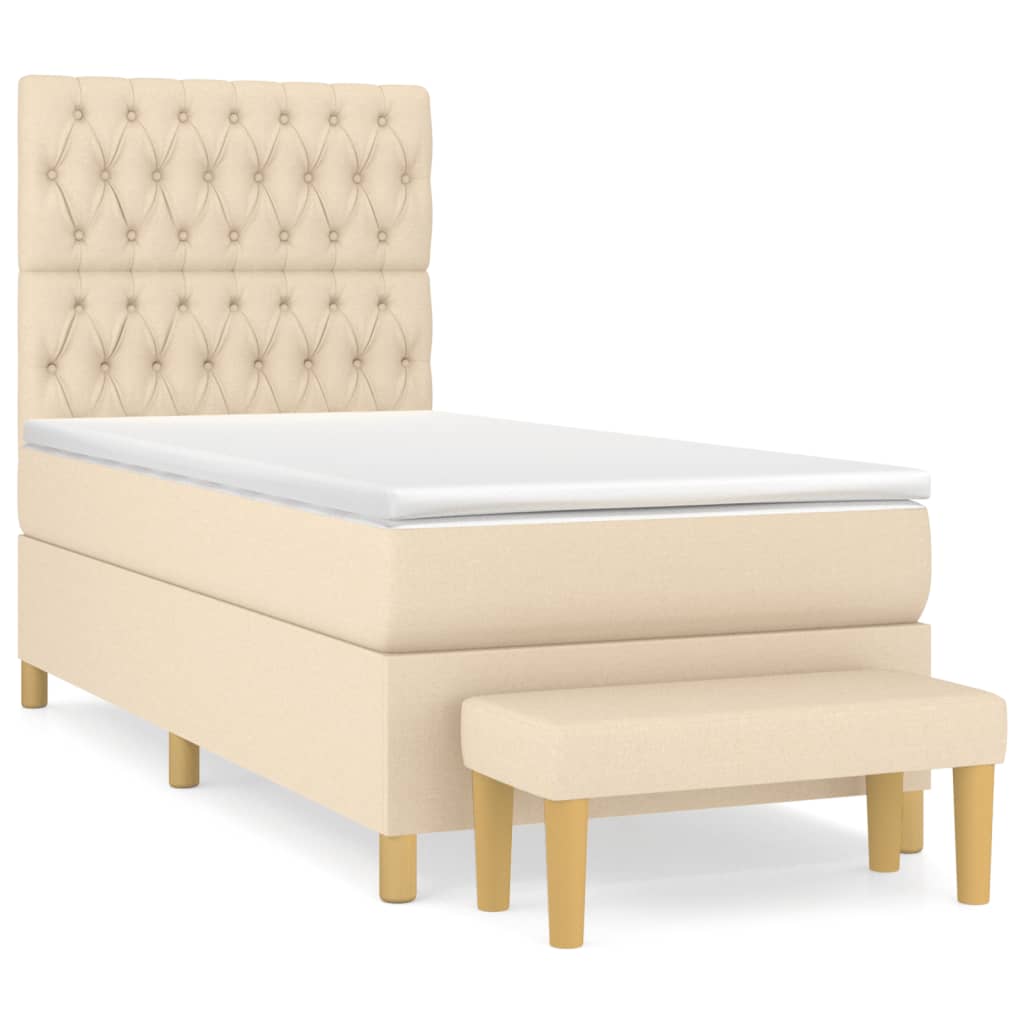 vidaXL Κρεβάτι Boxspring με Στρώμα Κρεμ 100 x 200 εκ. Υφασμάτινο