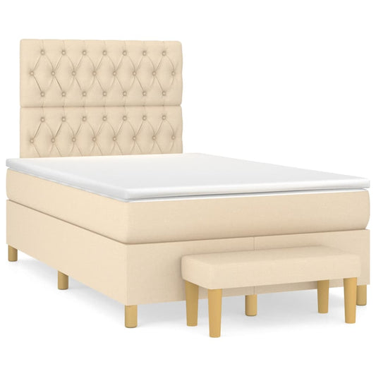 vidaXL Κρεβάτι Boxspring με Στρώμα Κρεμ 120x200 εκ. Υφασμάτινο