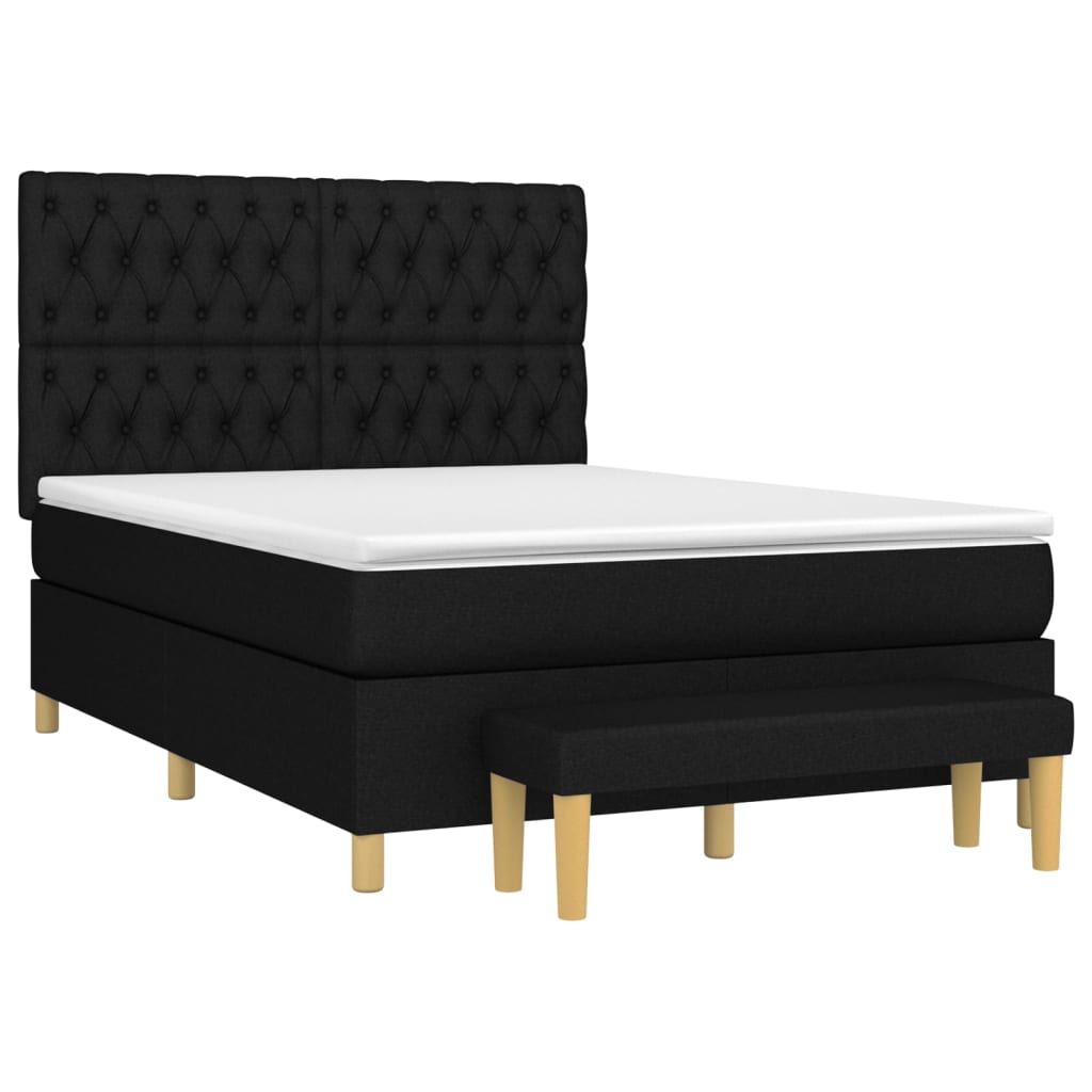 vidaXL Κρεβάτι Boxspring με Στρώμα Μαύρο 140x190 εκ. Υφασμάτινο