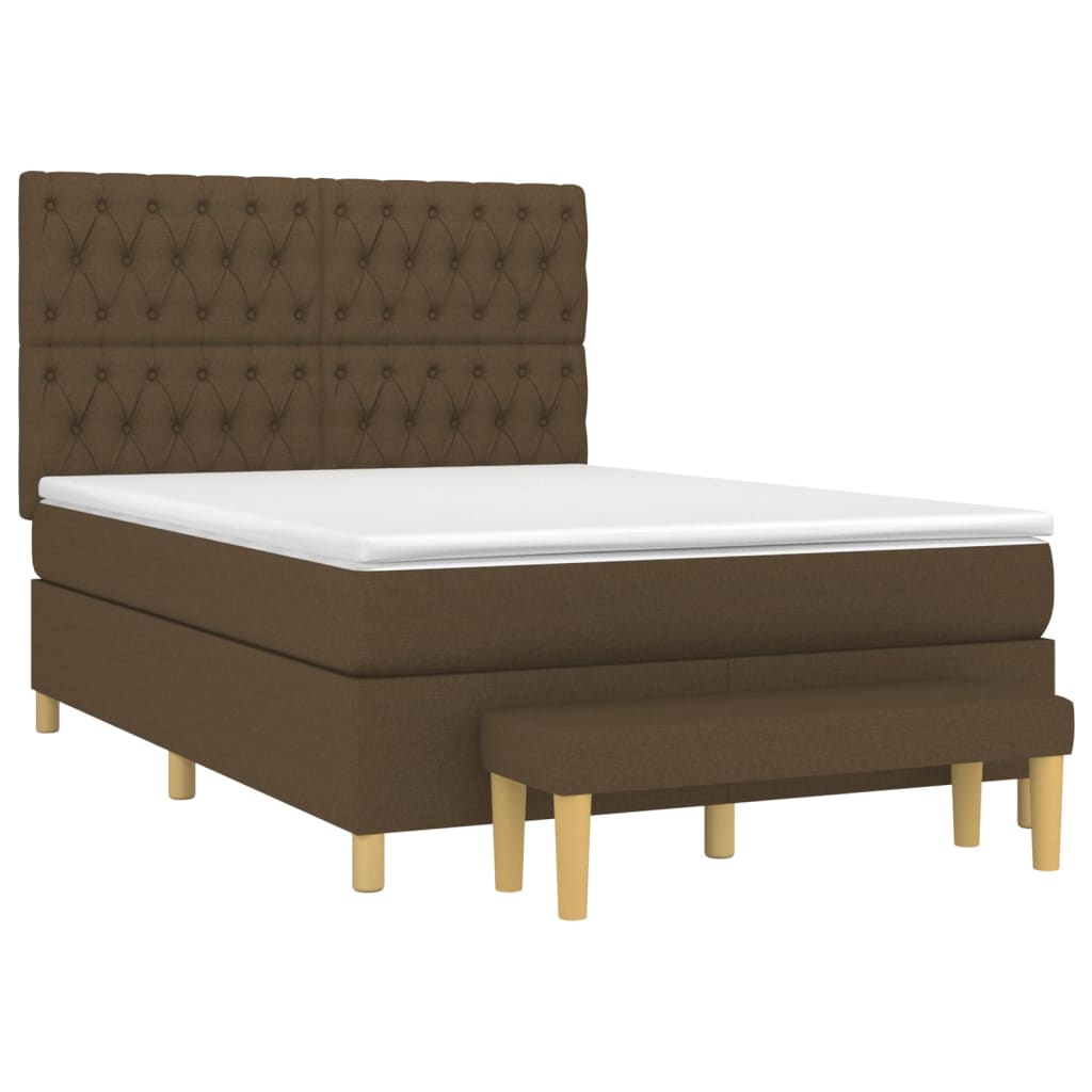 vidaXL Κρεβάτι Boxspring με Στρώμα Σκούρο Καφέ 140x190 εκ. Υφασμάτινο