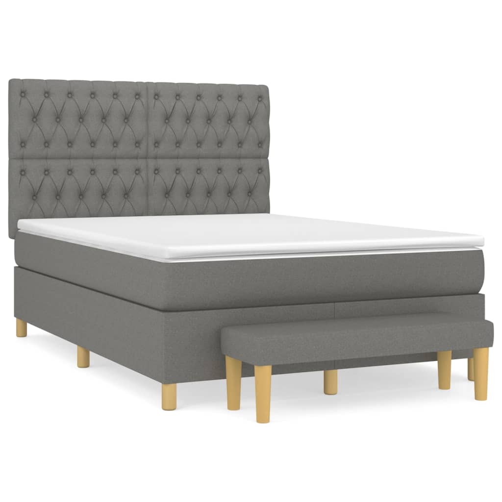 vidaXL Κρεβάτι Boxspring με Στρώμα Σκούρο Γκρι 140x200 εκ Υφασμάτινο