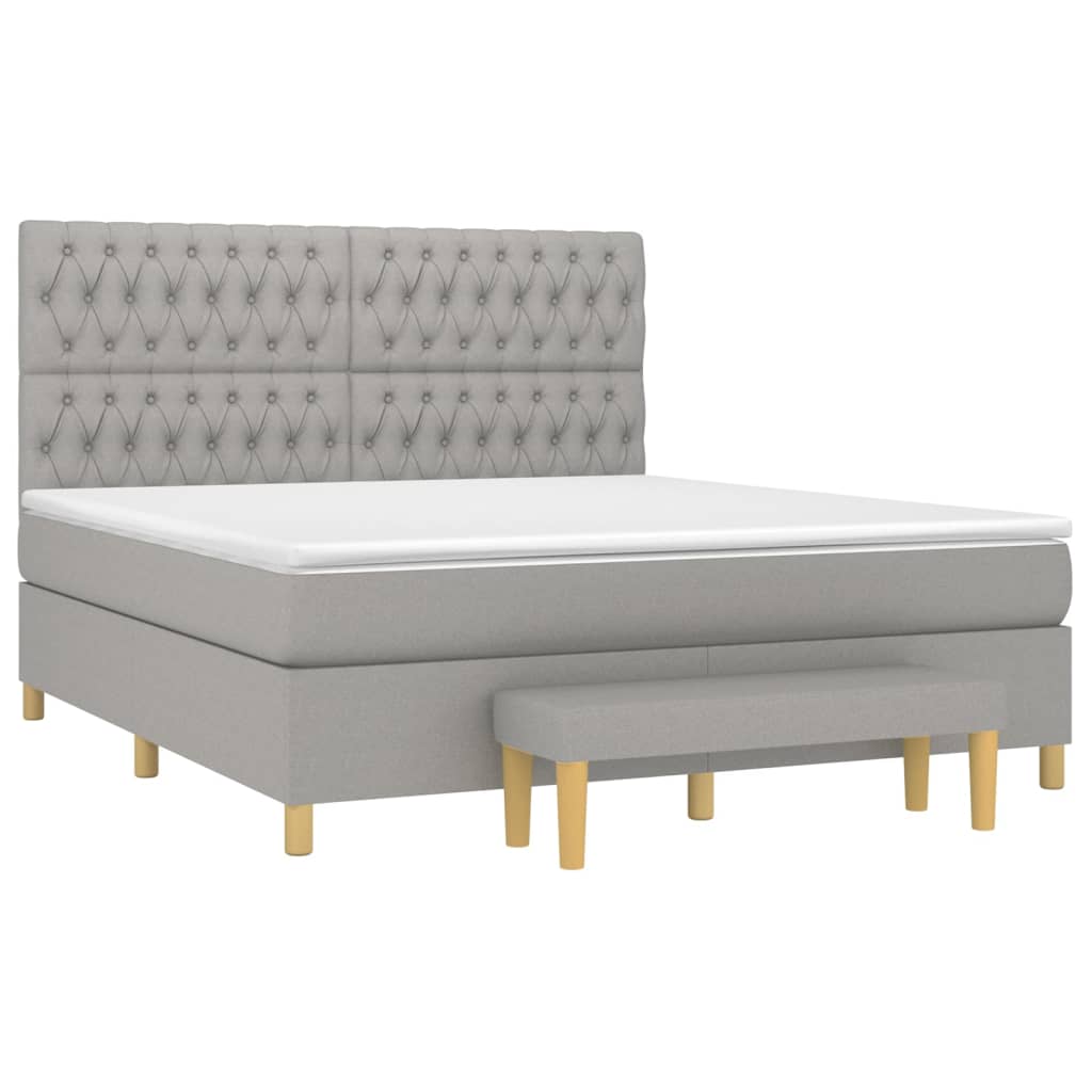 vidaXL Κρεβάτι Boxspring με Στρώμα Ανοιχτό Γκρι 180x200 εκ. Υφασμάτινο