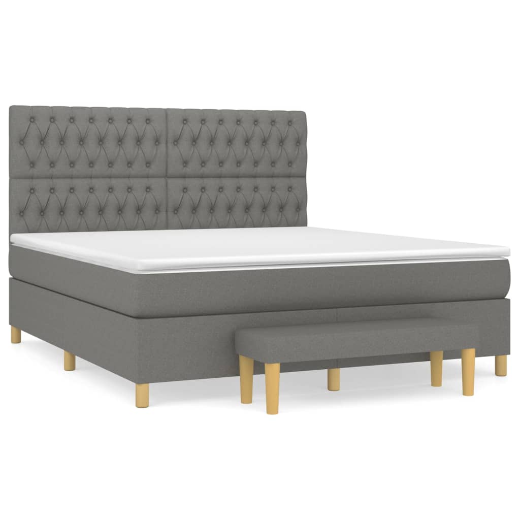 vidaXL Κρεβάτι Boxspring με Στρώμα Σκούρο Γκρι 180x200 εκ Υφασμάτιν
