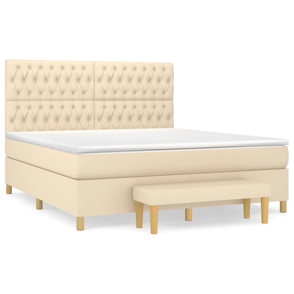 vidaXL Κρεβάτι Boxspring με Στρώμα Κρεμ 180x200 εκ. Υφασμάτινο