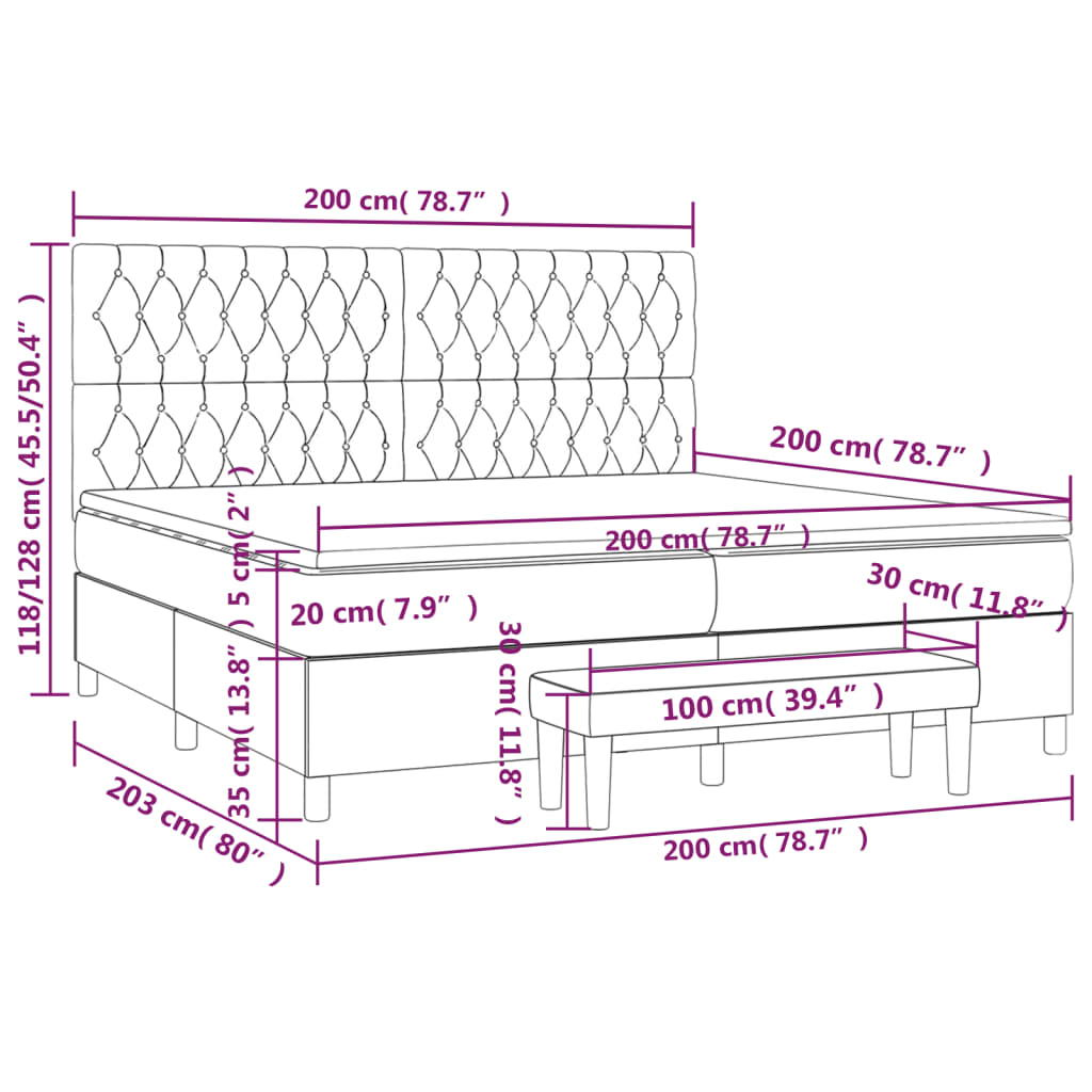 vidaXL Κρεβάτι Boxspring με Στρώμα Σκούρο Γκρι 200x200 εκ. Υφασμάτινο